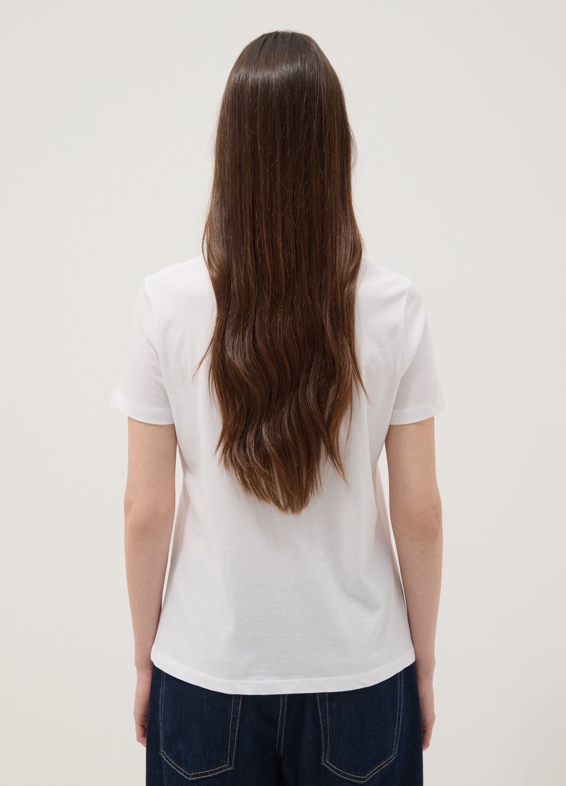 White pure cotton T-shirt with front print
