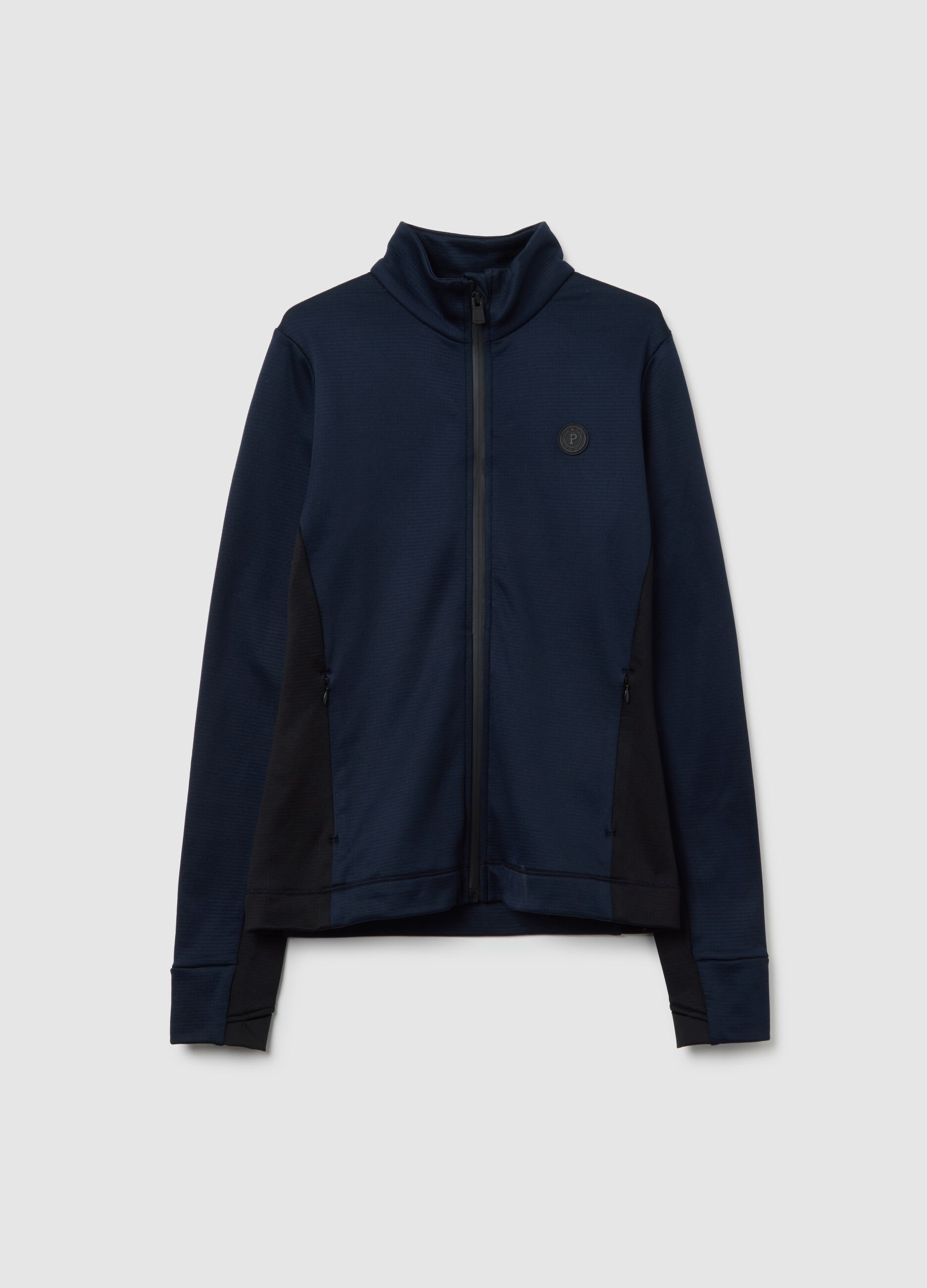Blue fitted zip funnel-neck sport sweatshirt