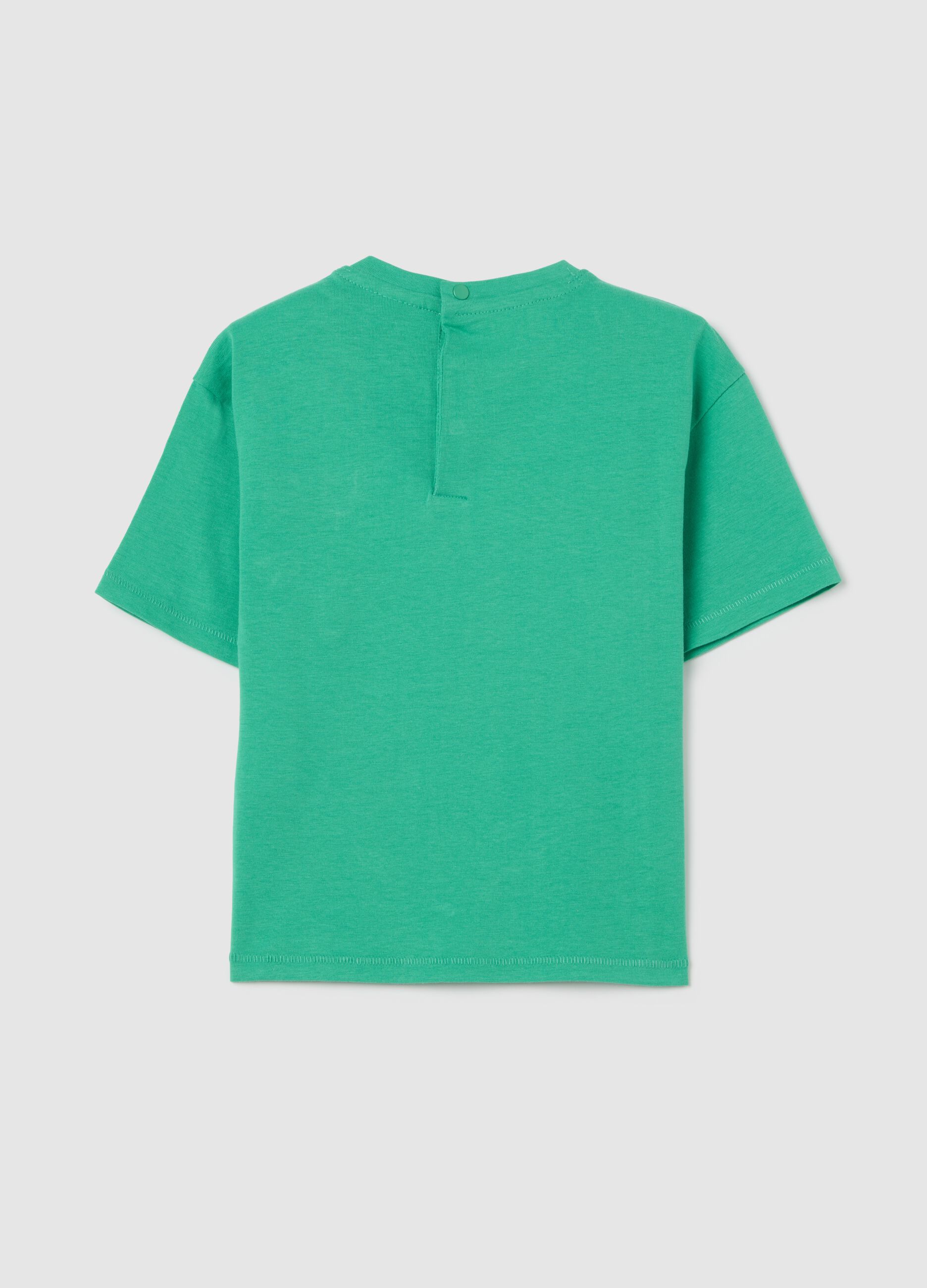 Green cotton T-shirt with lion motif