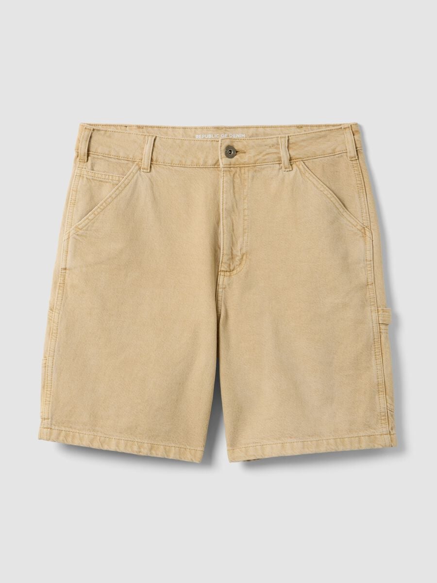 Beige pure cotton Bermuda shorts_4
