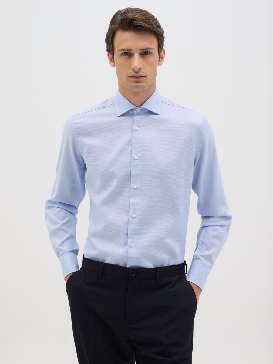 Men's Light Blue Pure Cotton Slim Fit Shirt_0