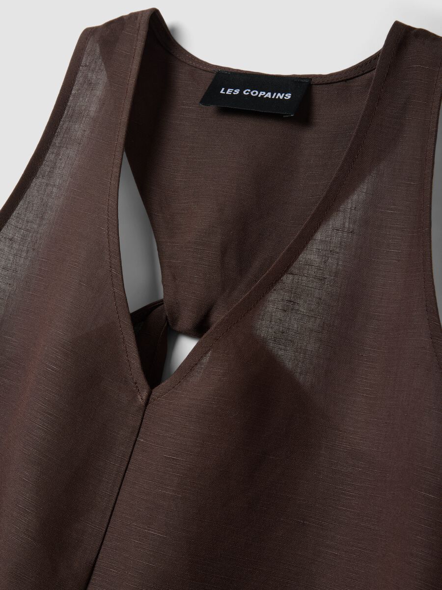 Abito maxi marrone in misto lino e viscosa regular fit con scollo a V_1