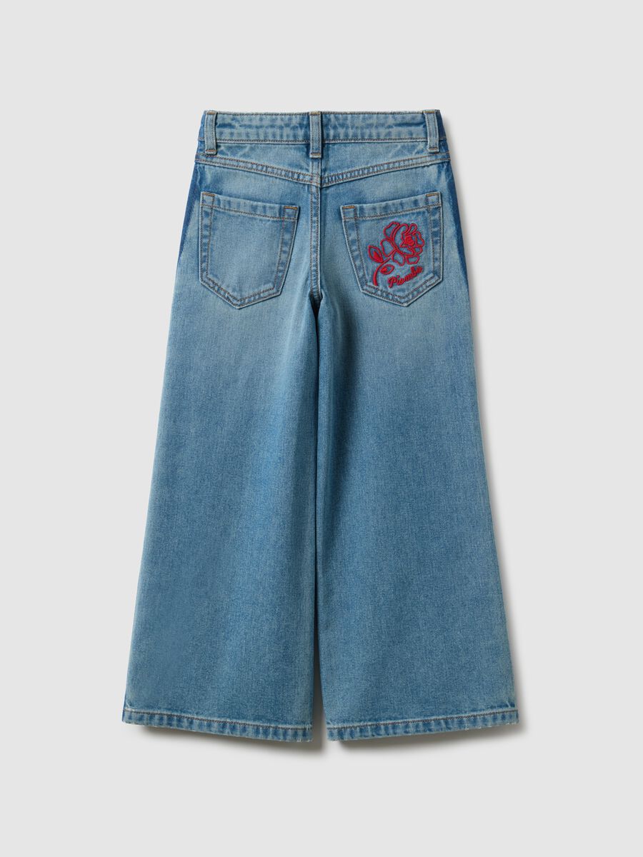 Girls' wide leg pure cotton blue jeans_4