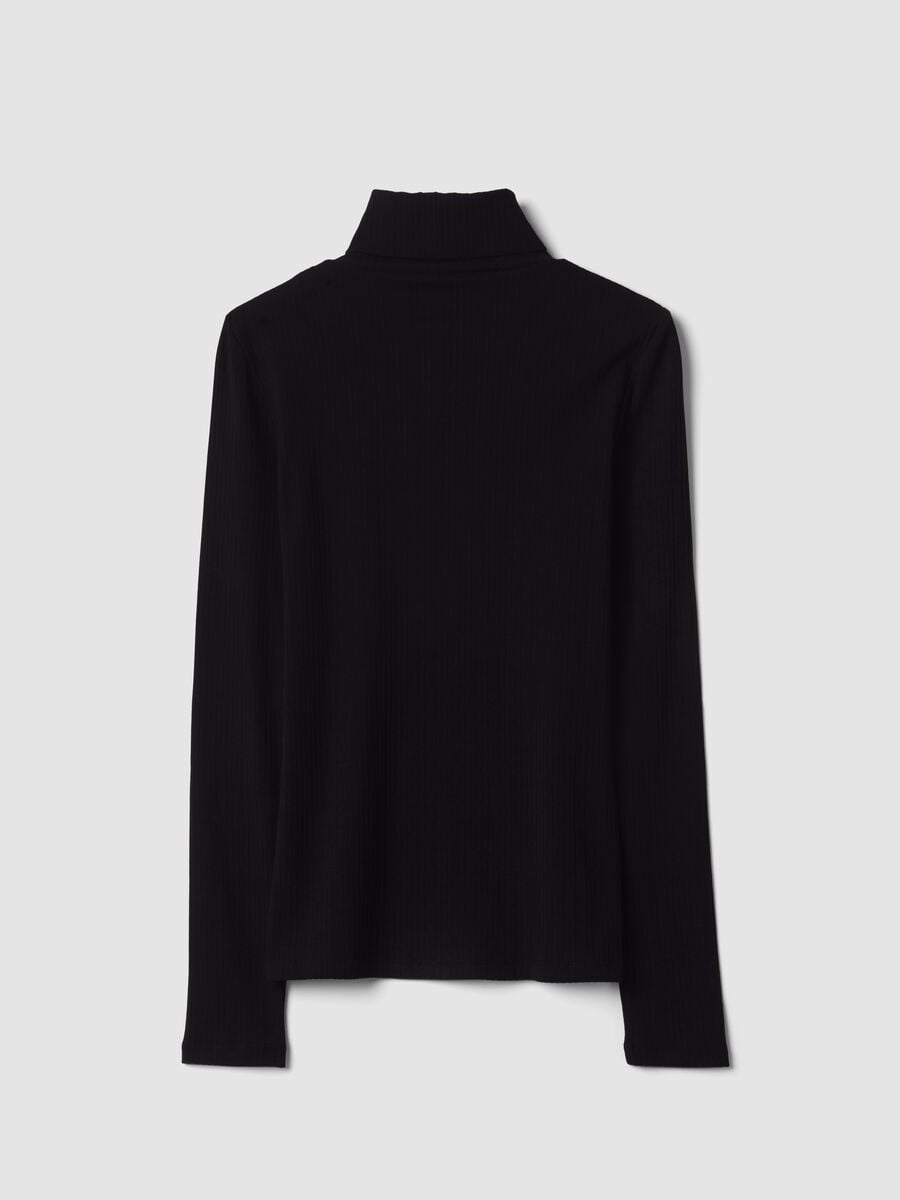 Black ribbed stretch-cotton crew-neck T-shirt, regular fit_2