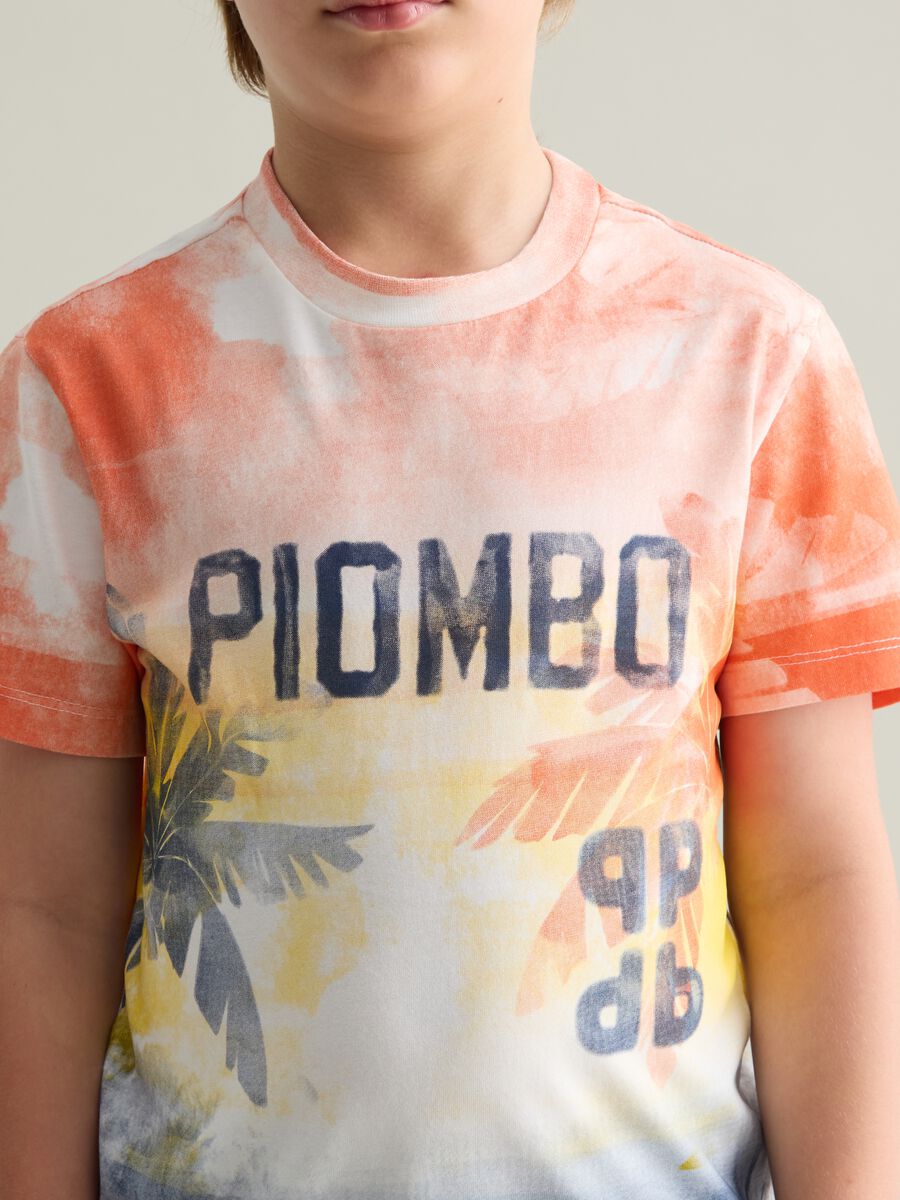 Yellow and orange dip-dye T-shirt with logo and palms print_1