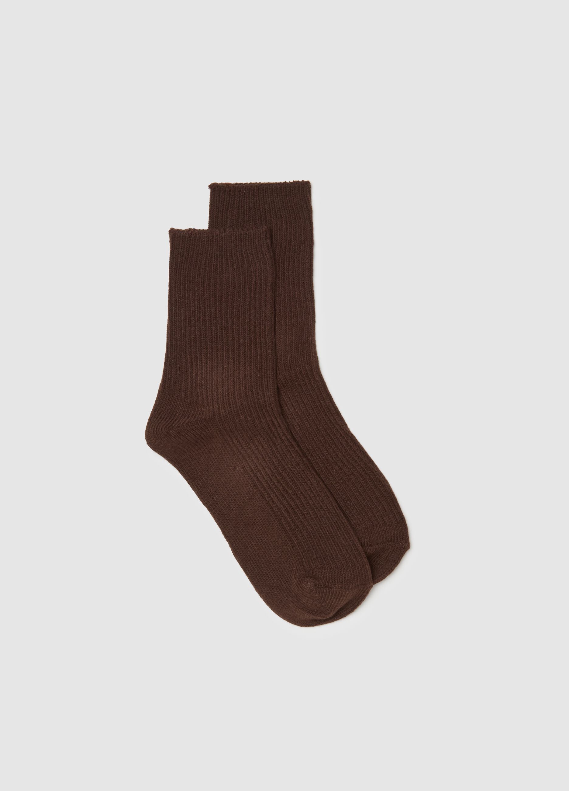 Long Brown Cotton-Blend Stretch Socks