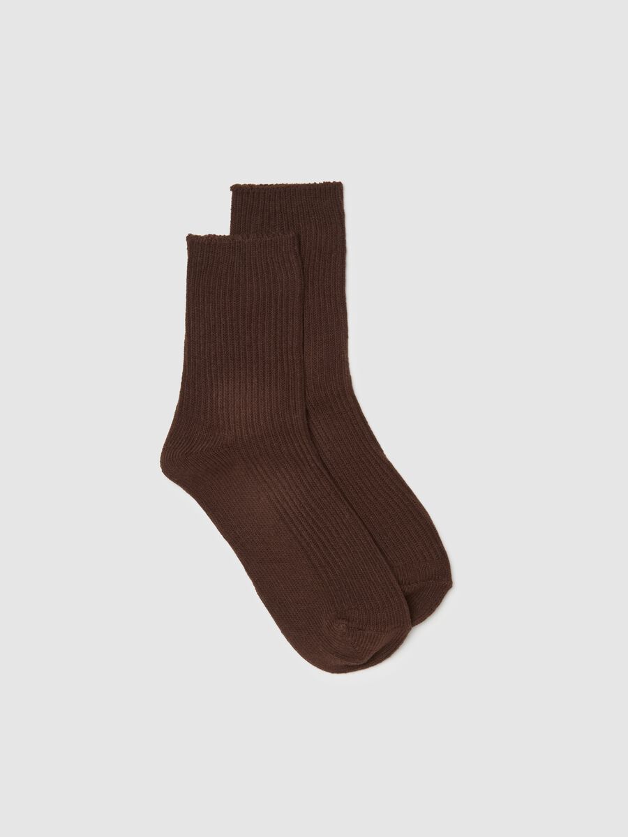 Long Brown Cotton-Blend Stretch Socks_0