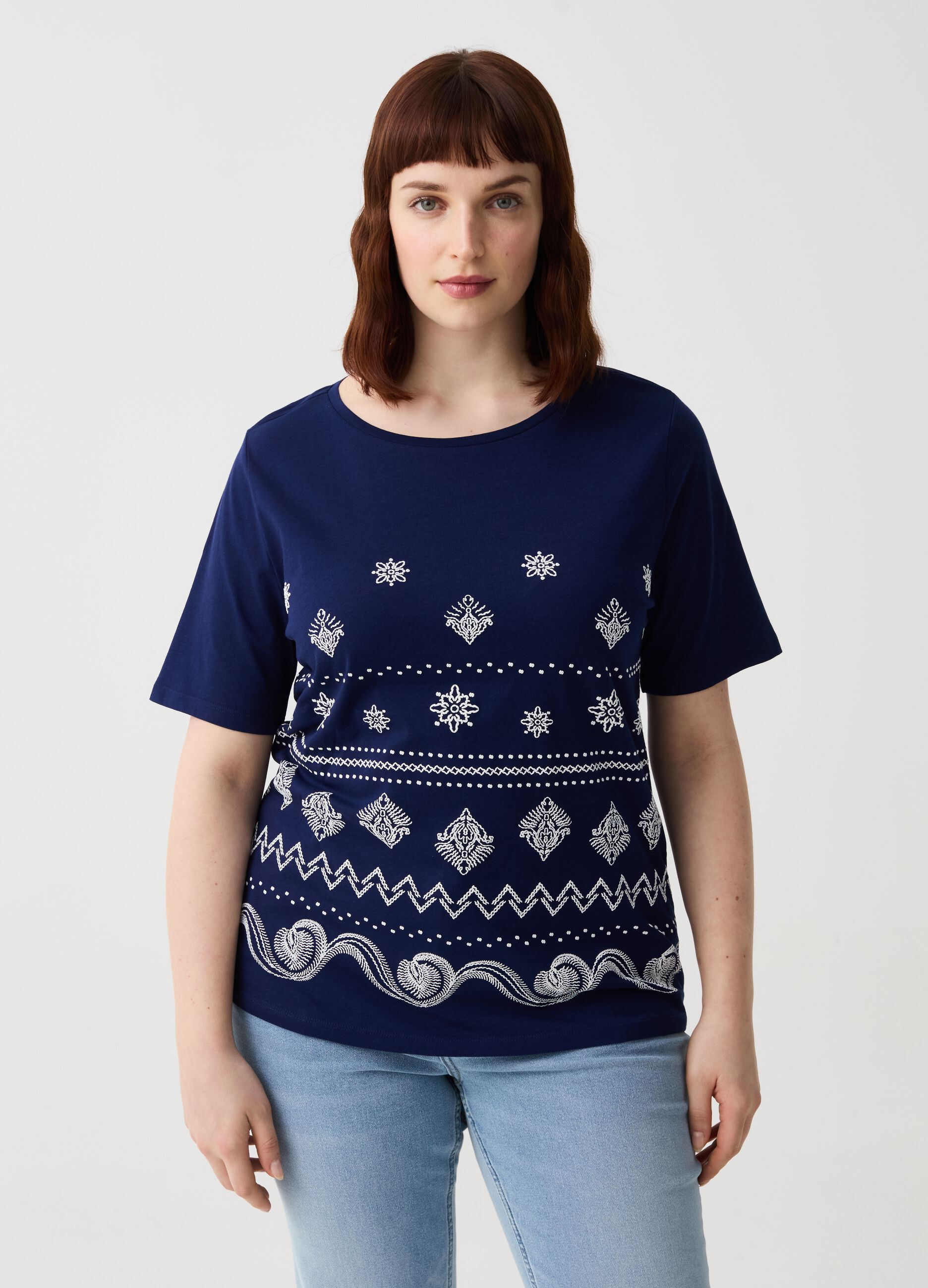 Ovs T-shirt in cotone con stampa boho Curvy