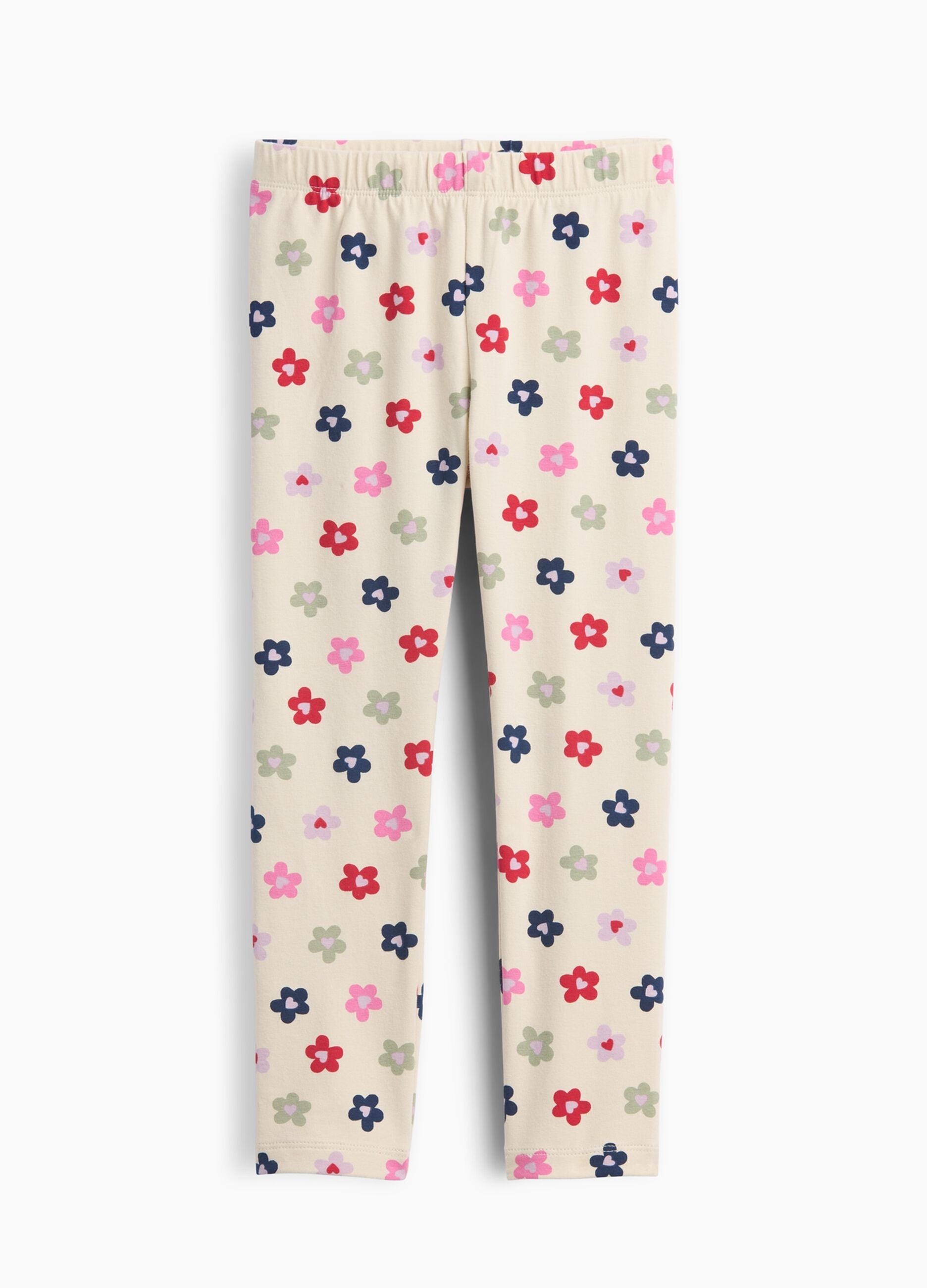Beige stretch cotton leggings with floral print