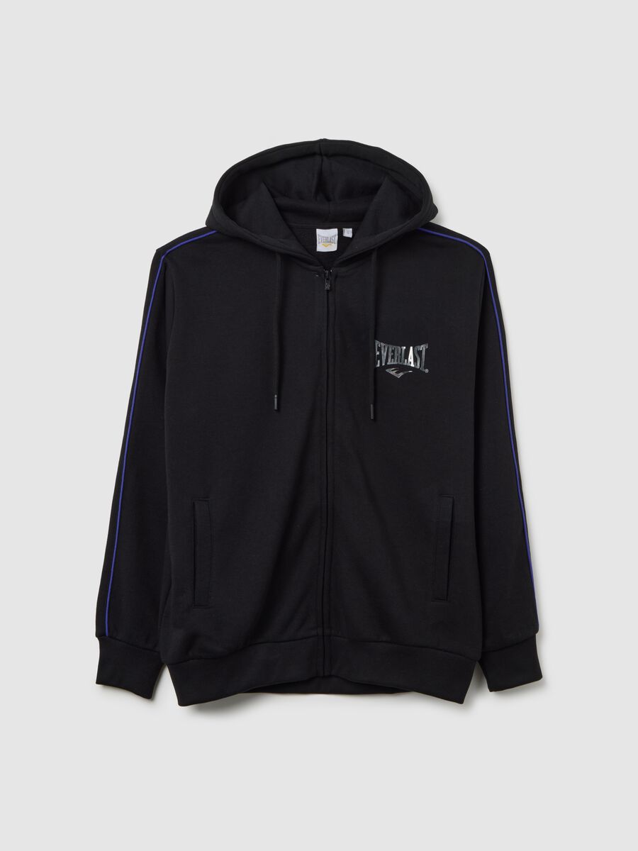 Felpa in misto cotone nera regular fit con cappuccio e zip_4
