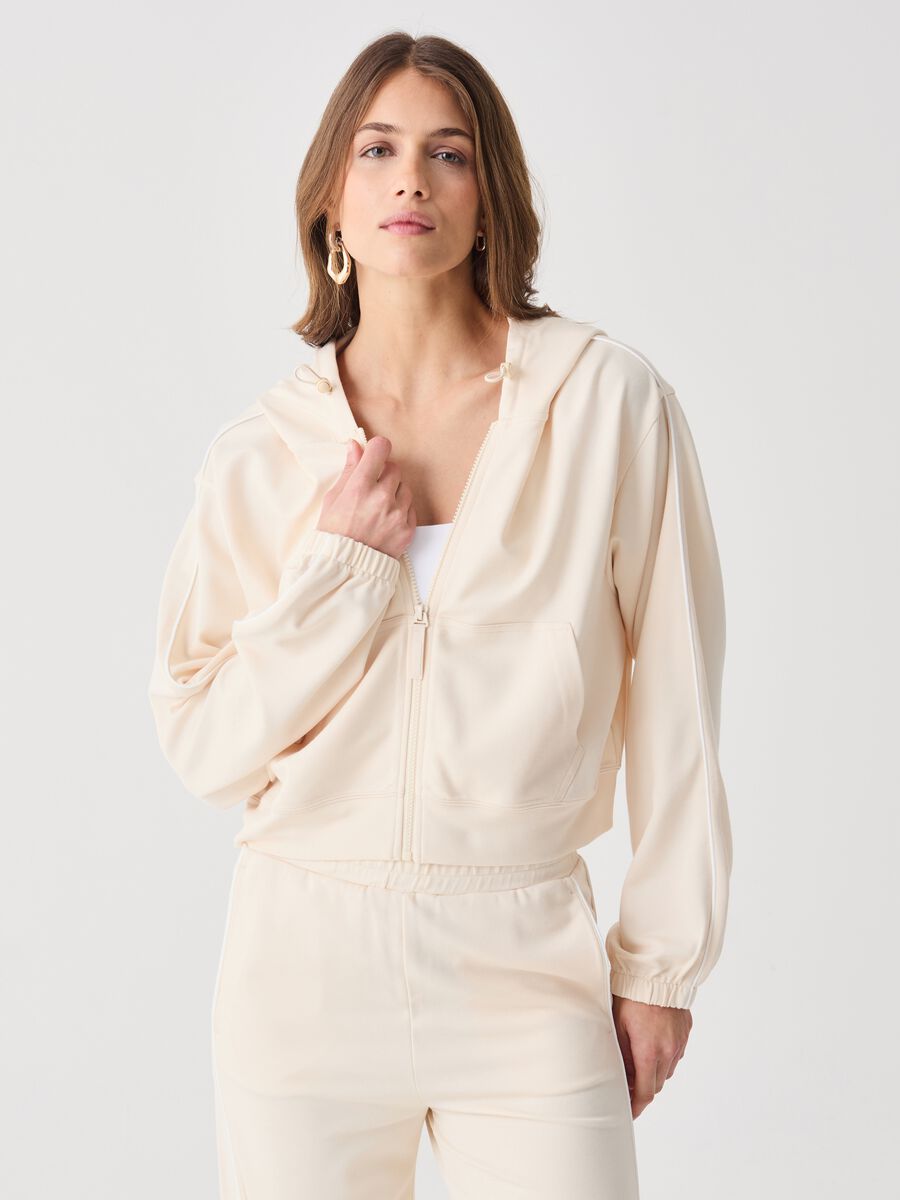 ALTAVIA STUDIO crop full-zip sweatshirt with hood and piping_0