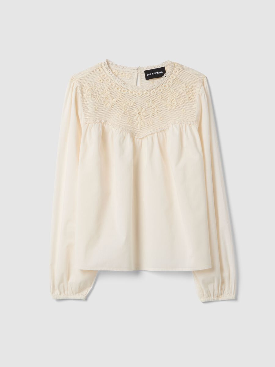 Blusa in puro cotone bianca regular fit con ricami_4