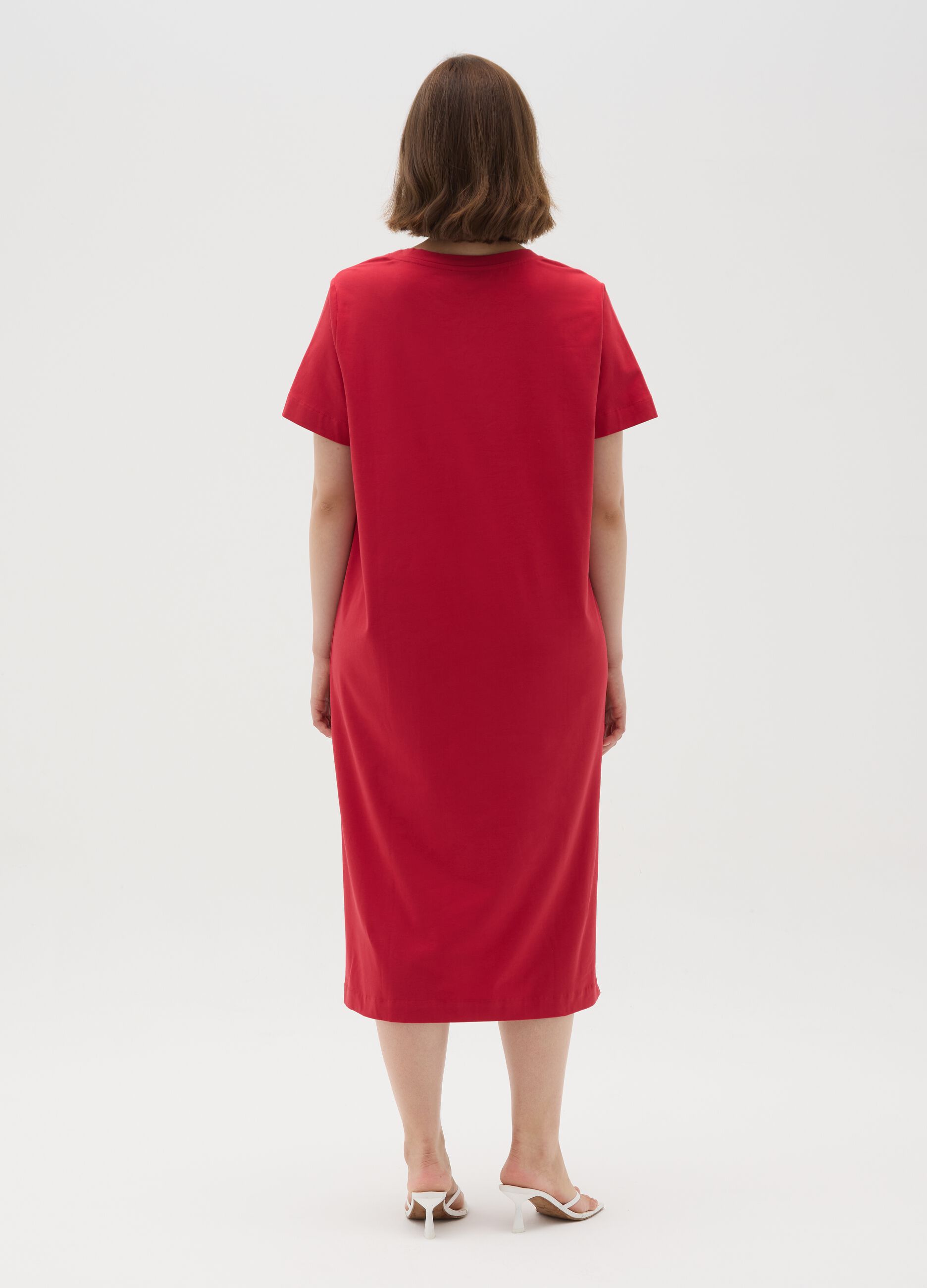 Women's long red cotton dress with regular fit