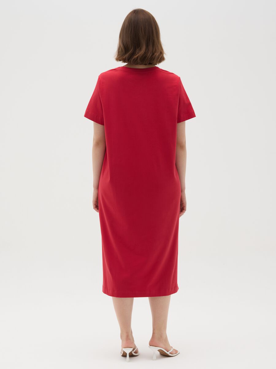 Women's long red cotton dress with regular fit_3