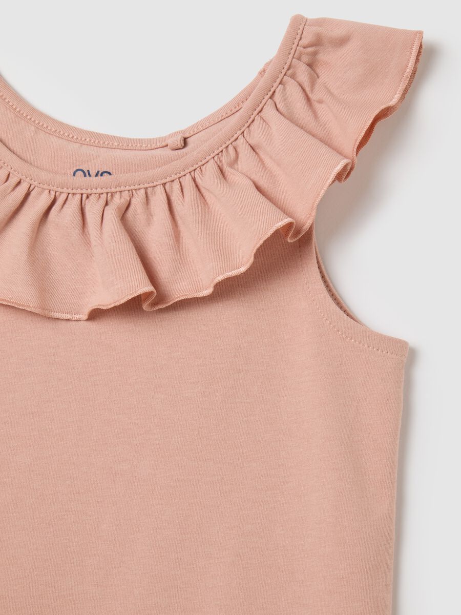 Top da bambina in puro cotone rosa regular fit con volant_2