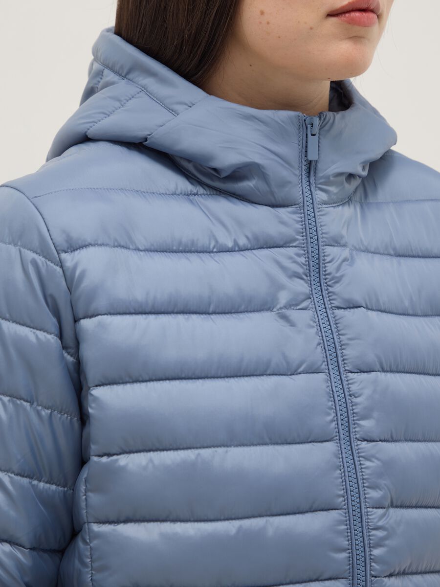 Blue padded regular fit jacket with zip and hood_3