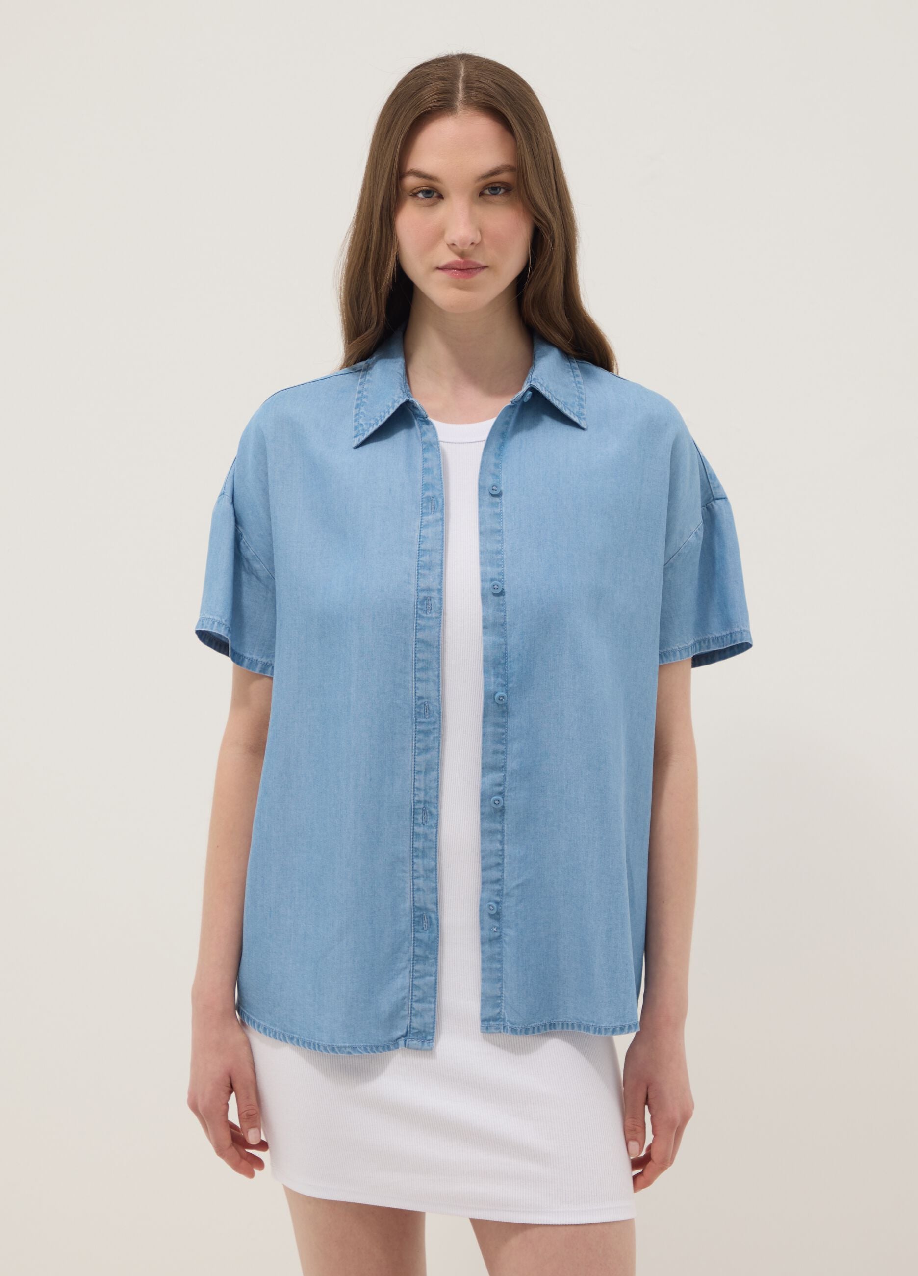 Sky blue pure lyocell shirt