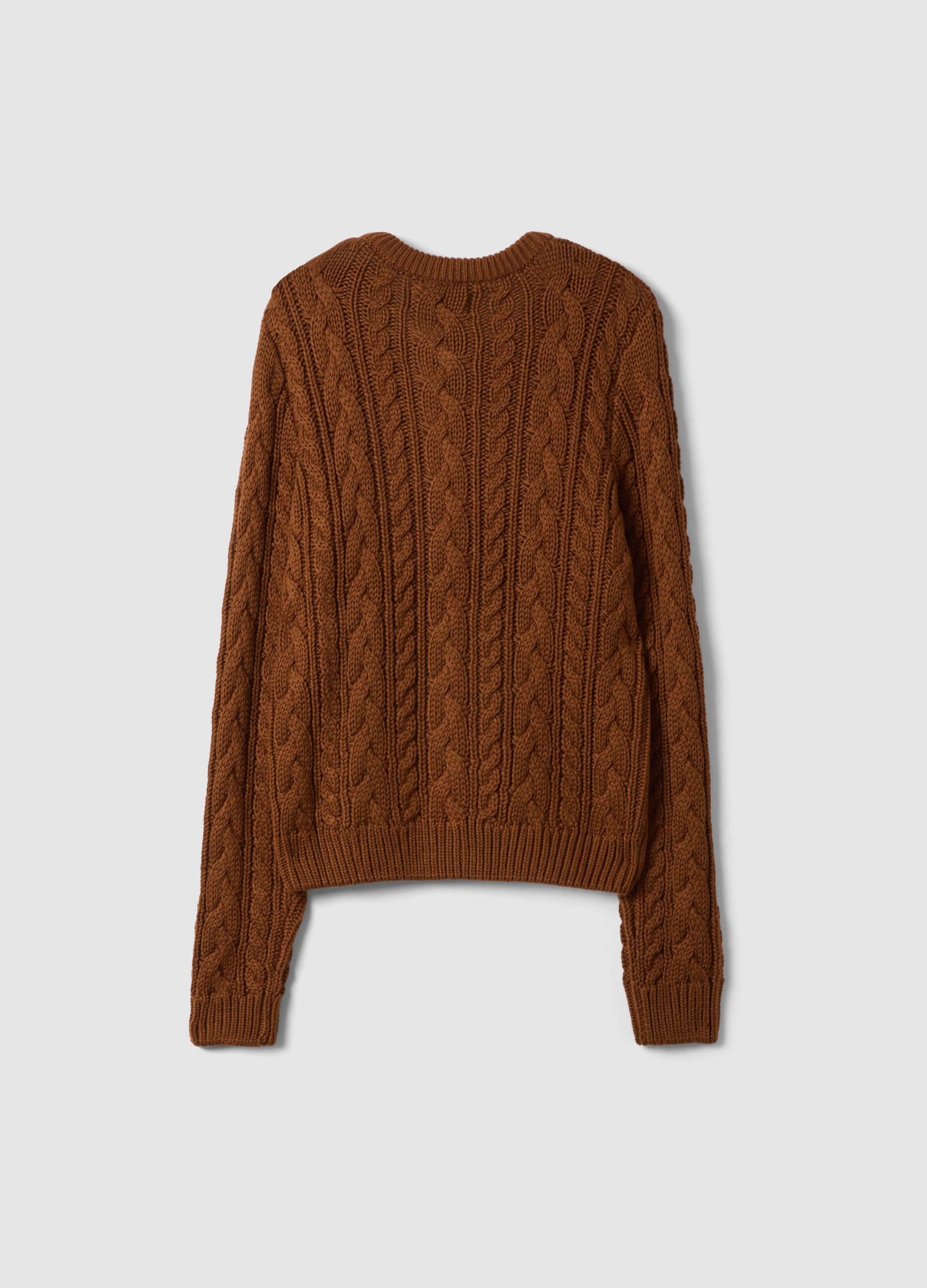 Brown cable-knit cotton-blend cardigan, regular fit
