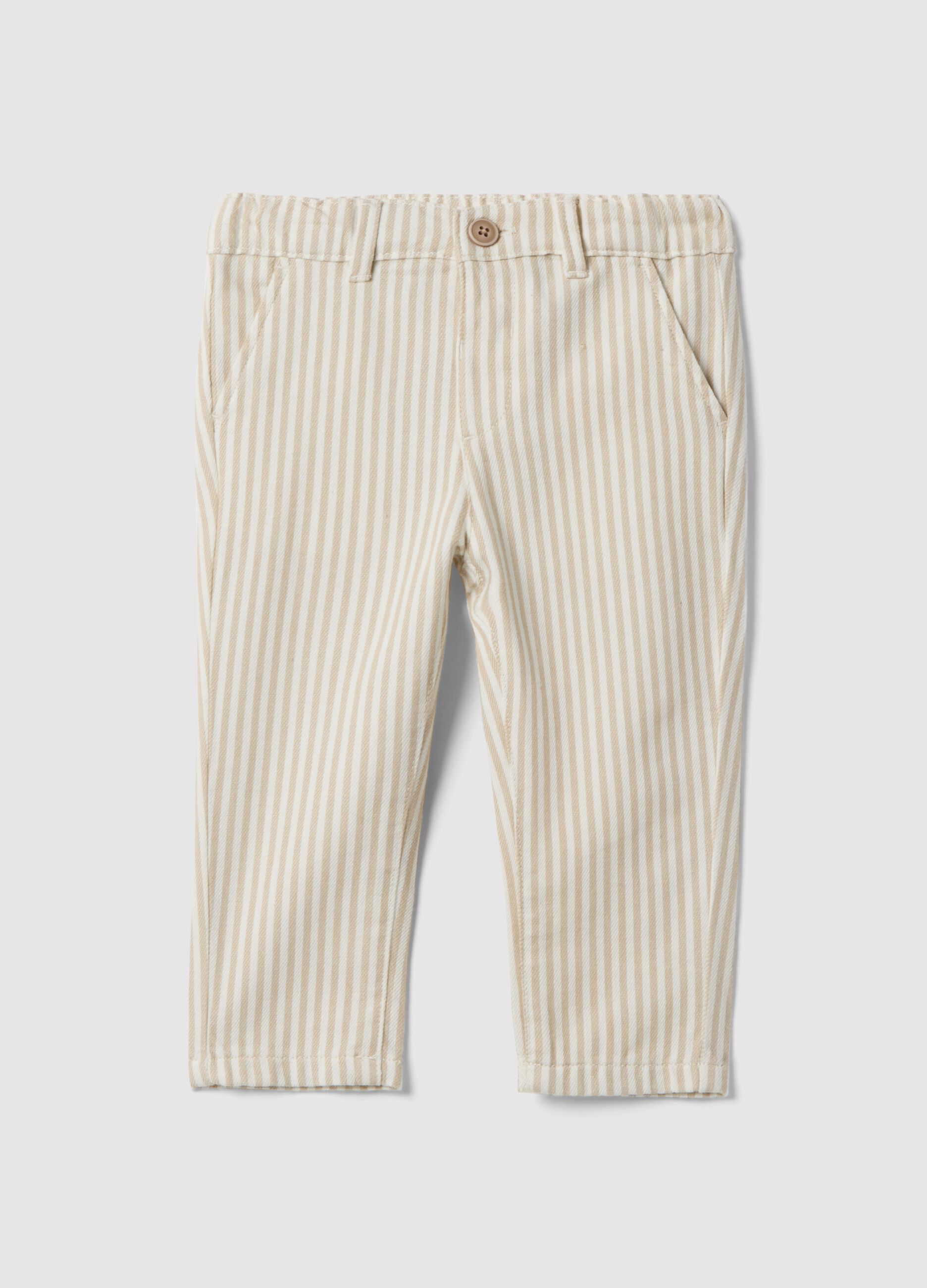 Pantaloni chino in puro cotone a righe multicolor da bimbo regular fit