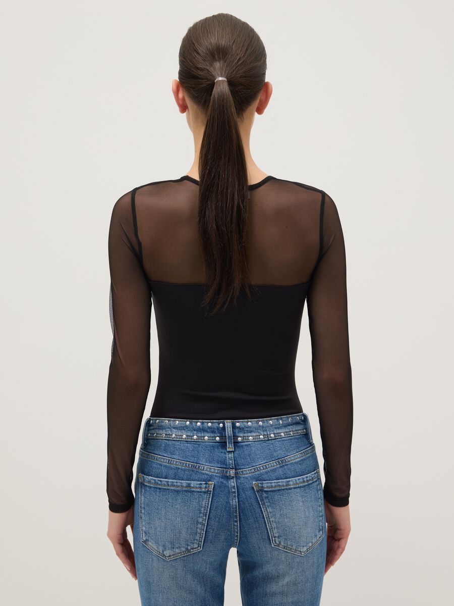 Black slim fit bodysuit with sheer accents_2