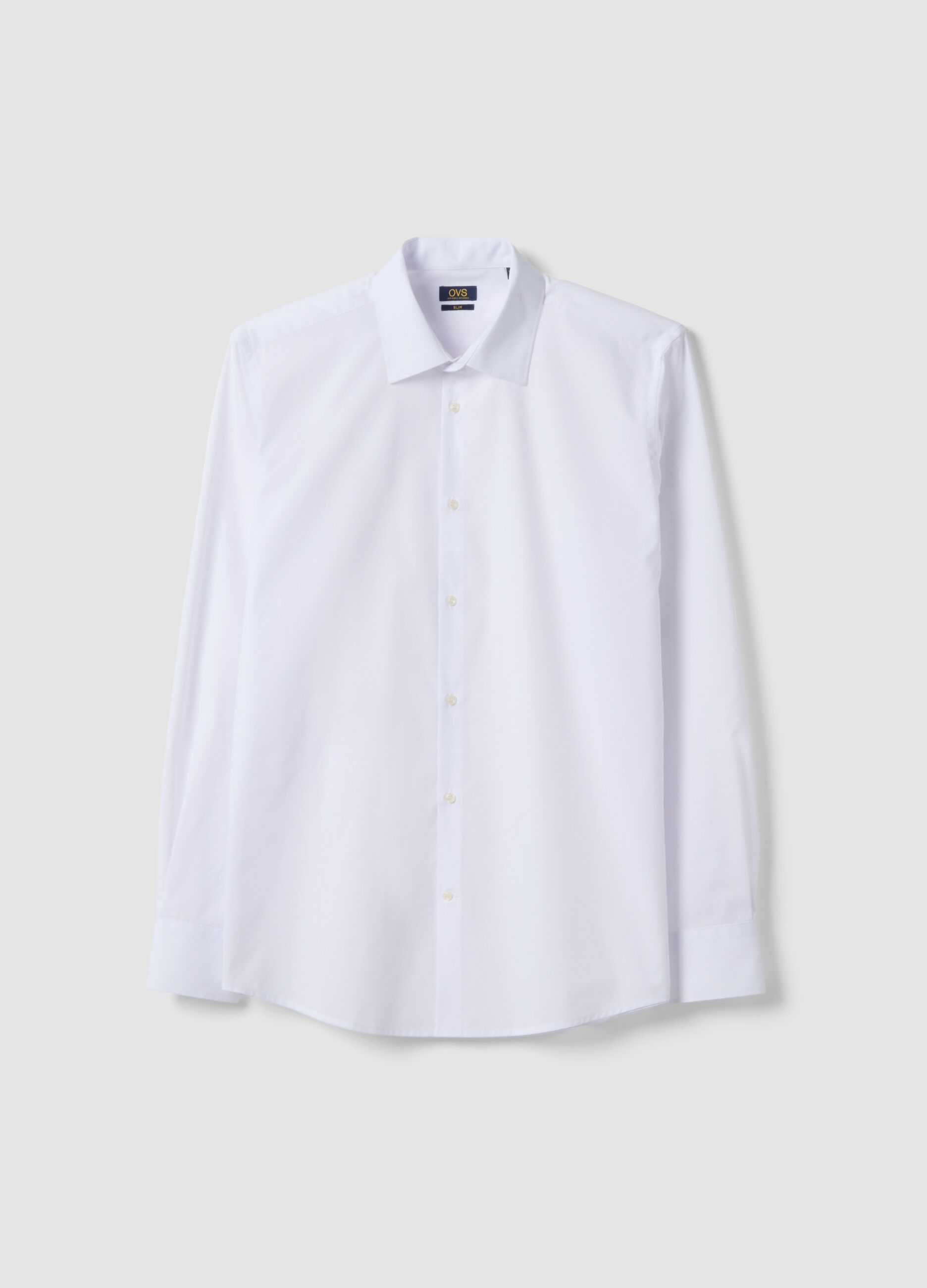 White long-sleeve cotton blend slim fit easy iron shirt