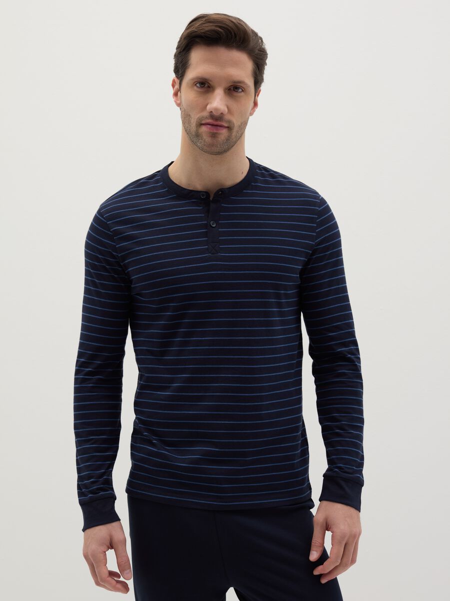 Striped pyjama top with granddad neckline_1