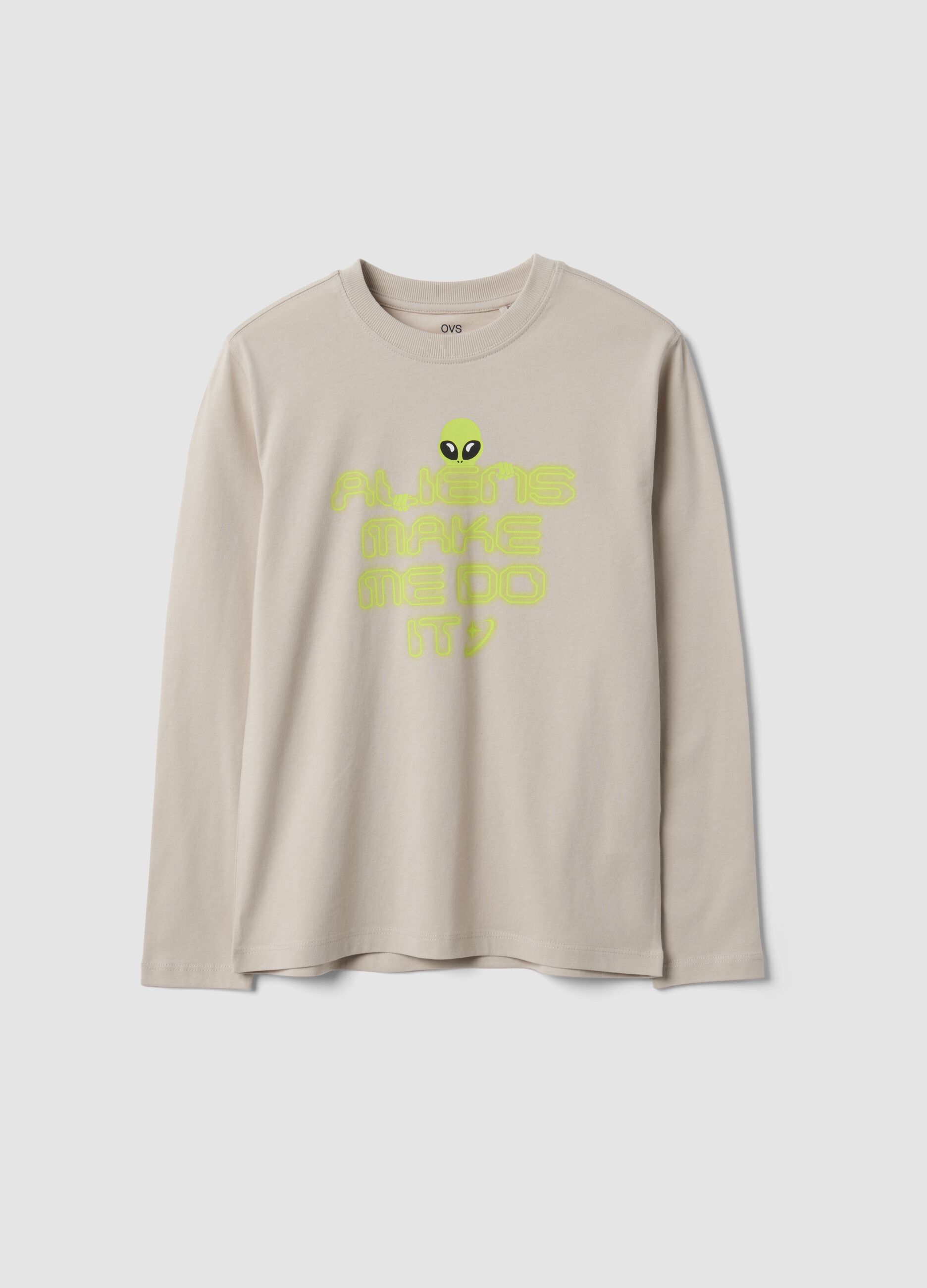 T-shirt grigia in puro cotone organico con stampa per ragazzo