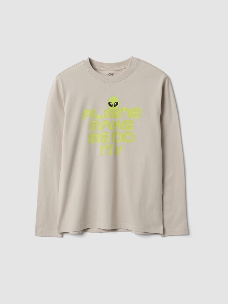 Grey pure organic cotton printed T-shirt for boys_0