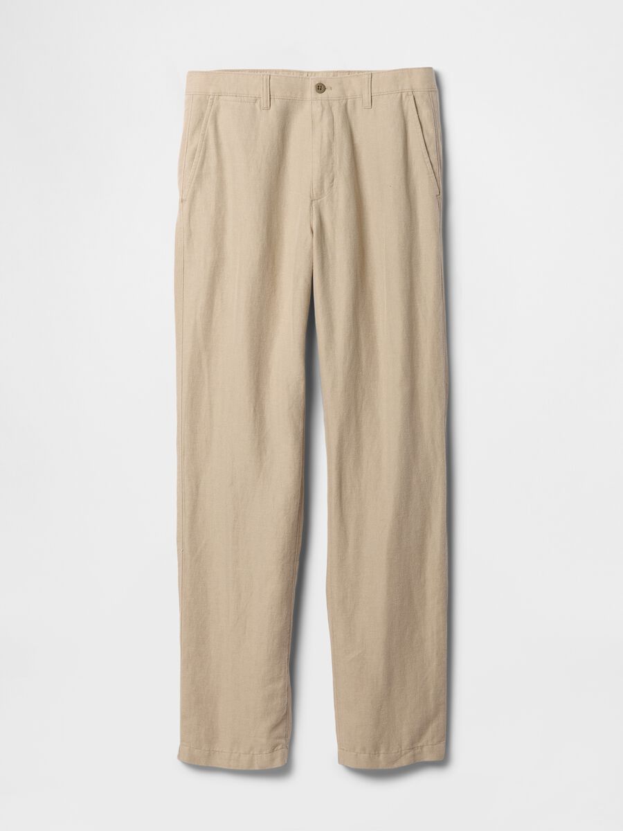 Regular beige trousers in linen and cotton_4