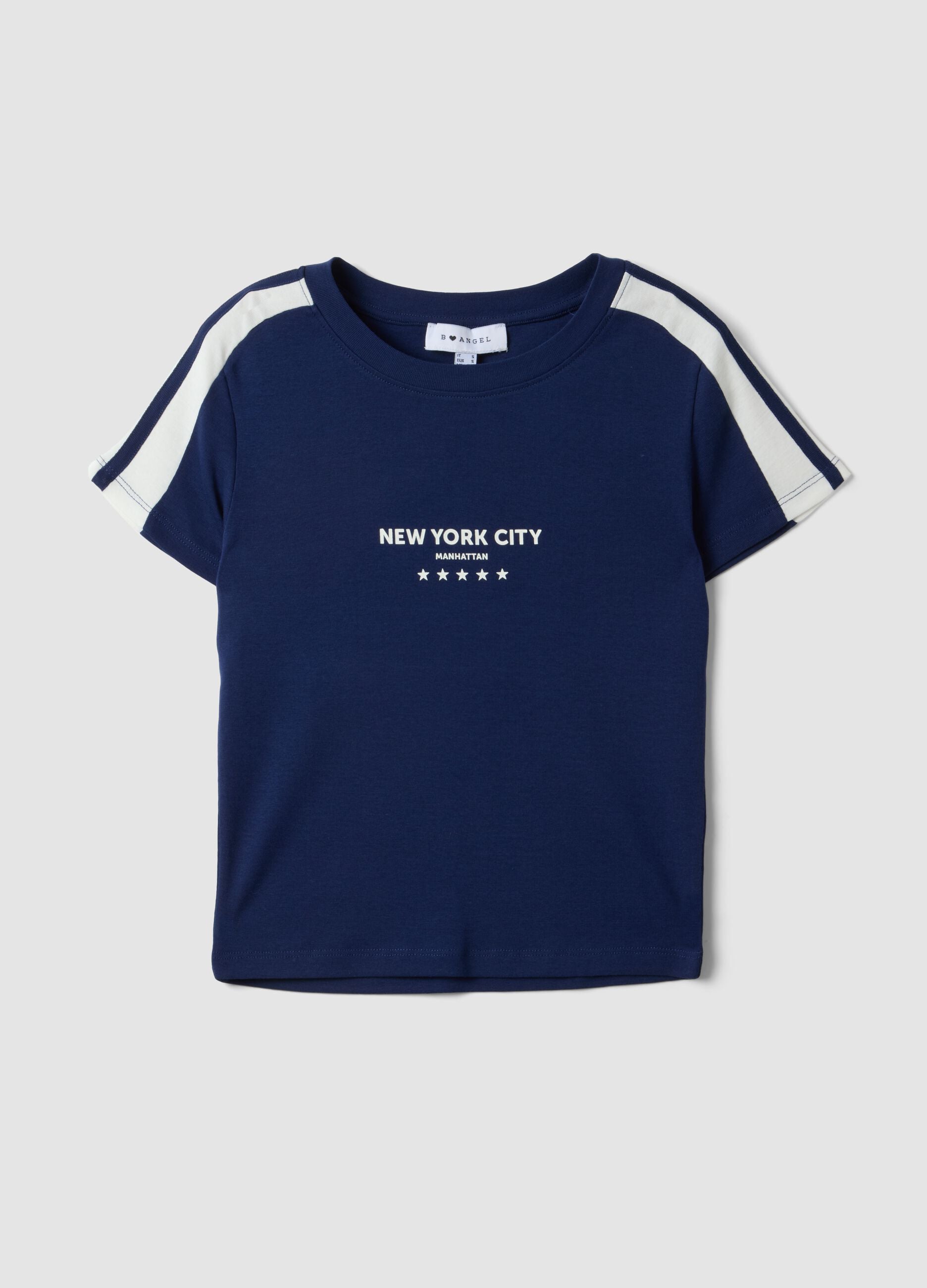Blue pure cotton crew-neck T-shirt with New York City print