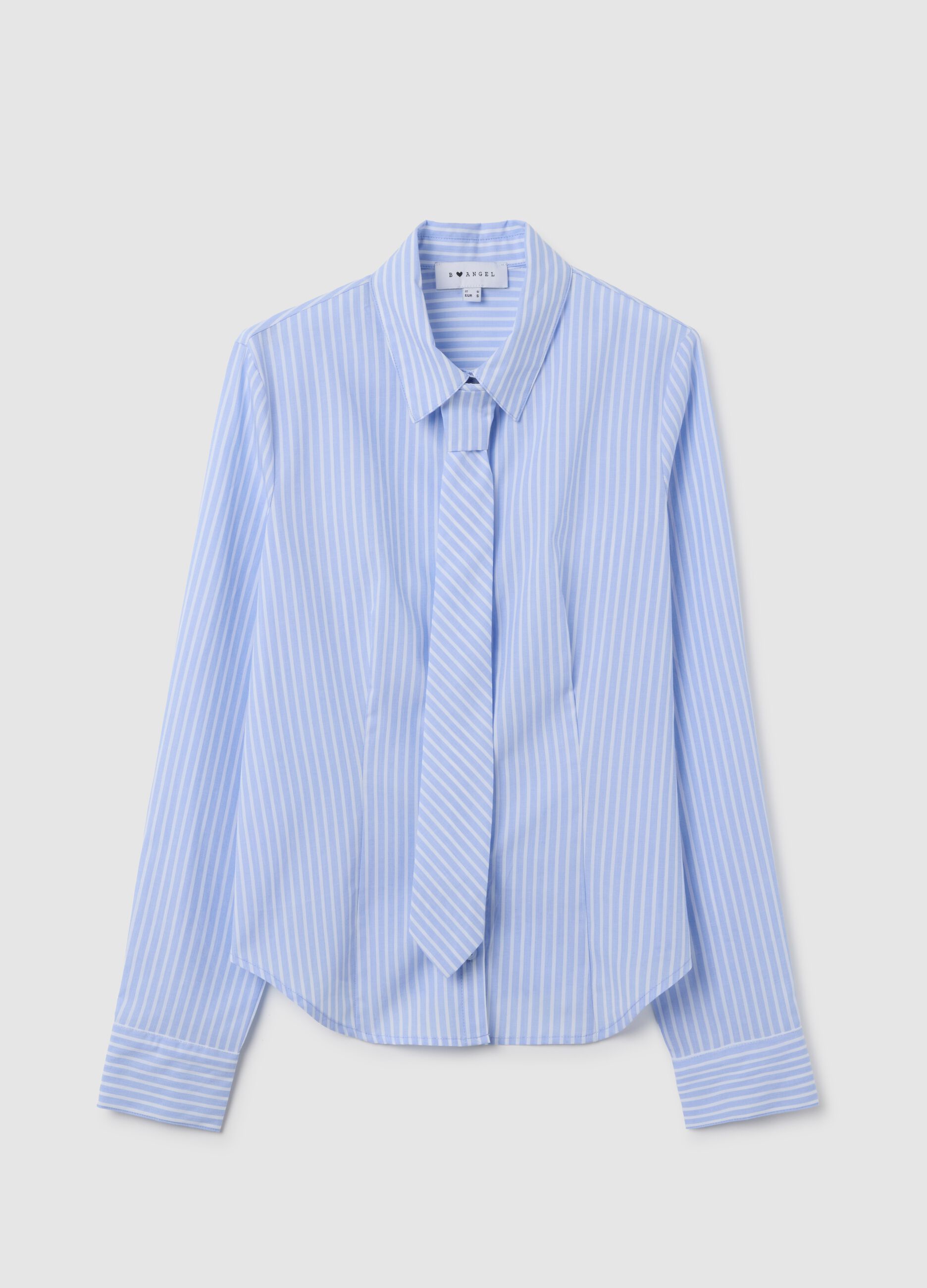 Slim fit shirt with white and blue stripes in pure cotton