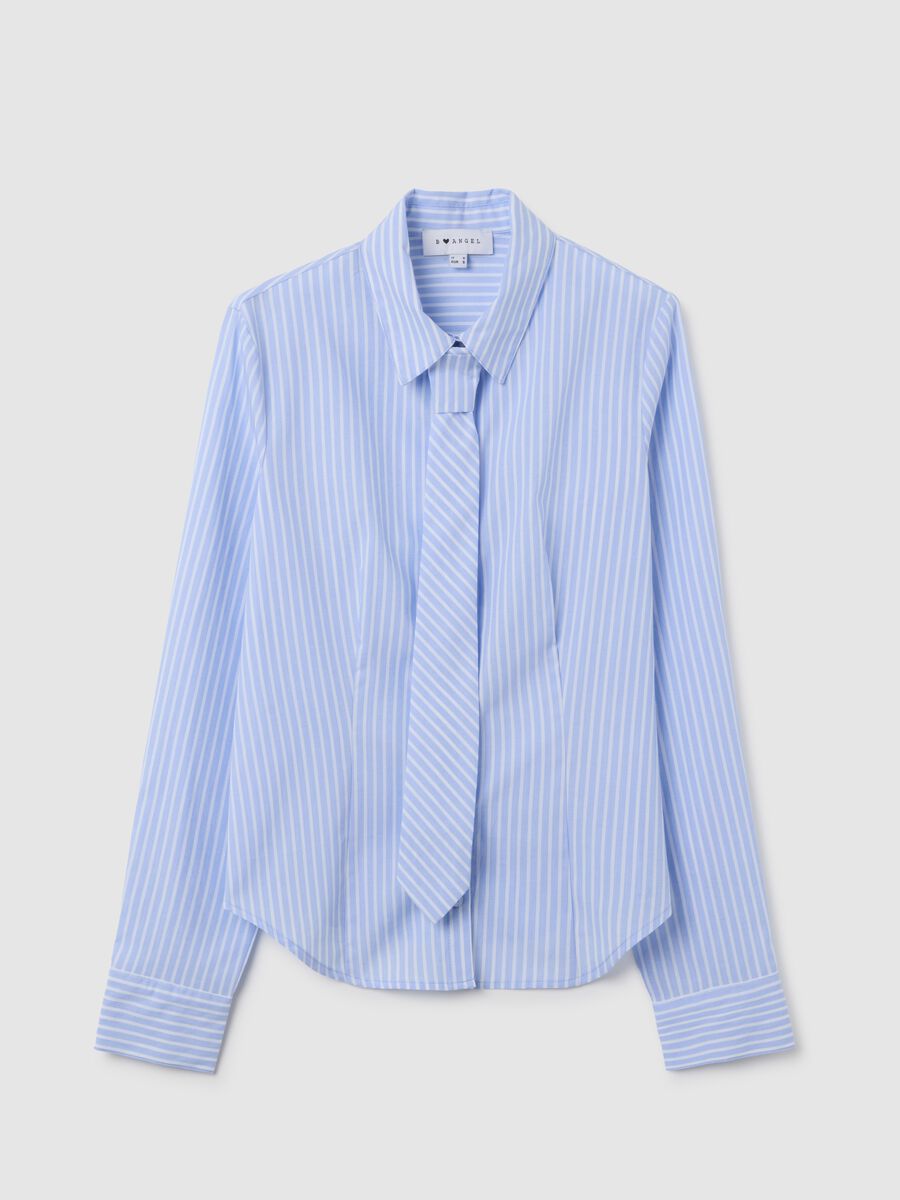 Slim fit shirt with white and blue stripes in pure cotton_4