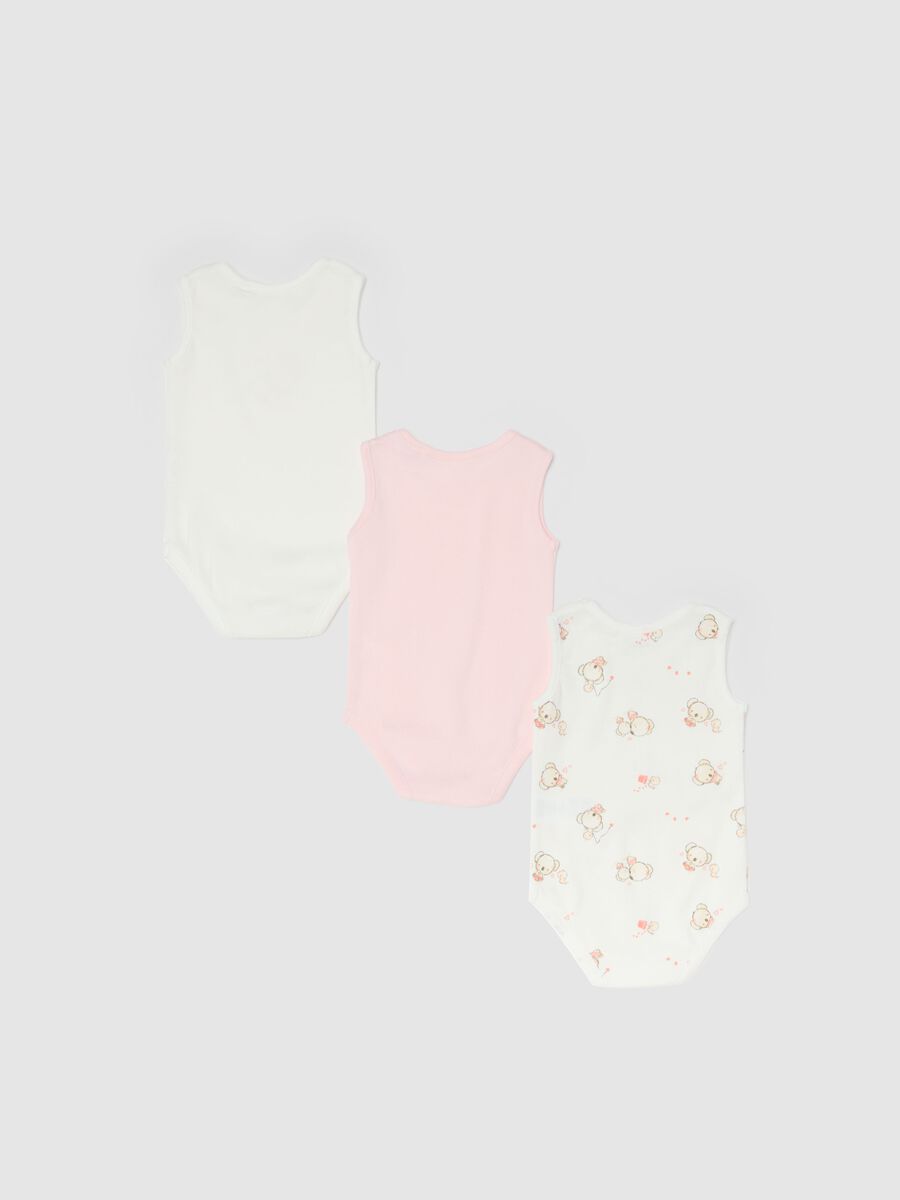 Tripack body senza maniche in puro cotone multicolor da neonata_1