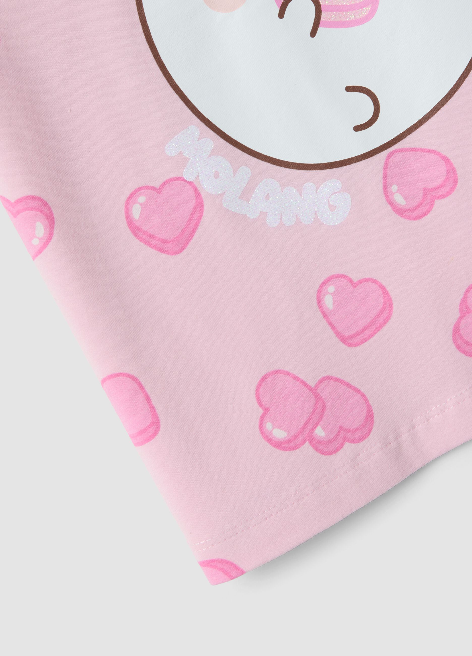 Pink stretch cotton T-shirt with print for girls