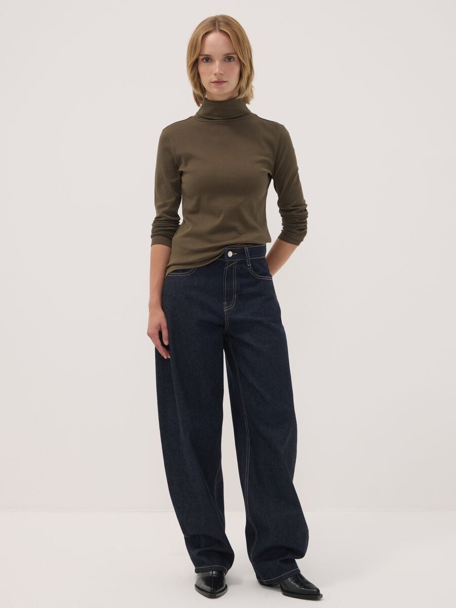 T-shirt marrone in puro cotone con girocollo_1