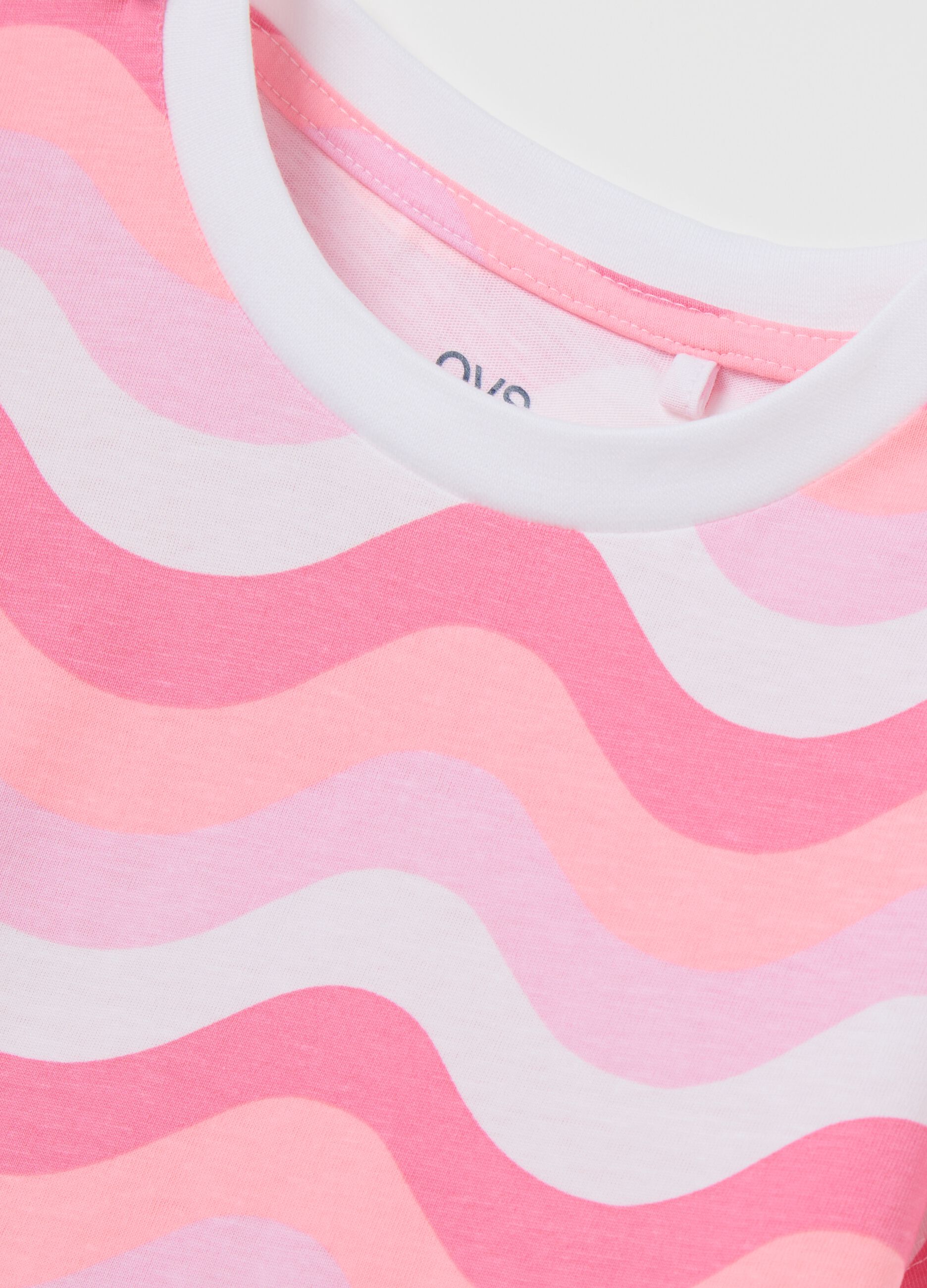 T-shirt bianca e rosa in cotone con stampa 