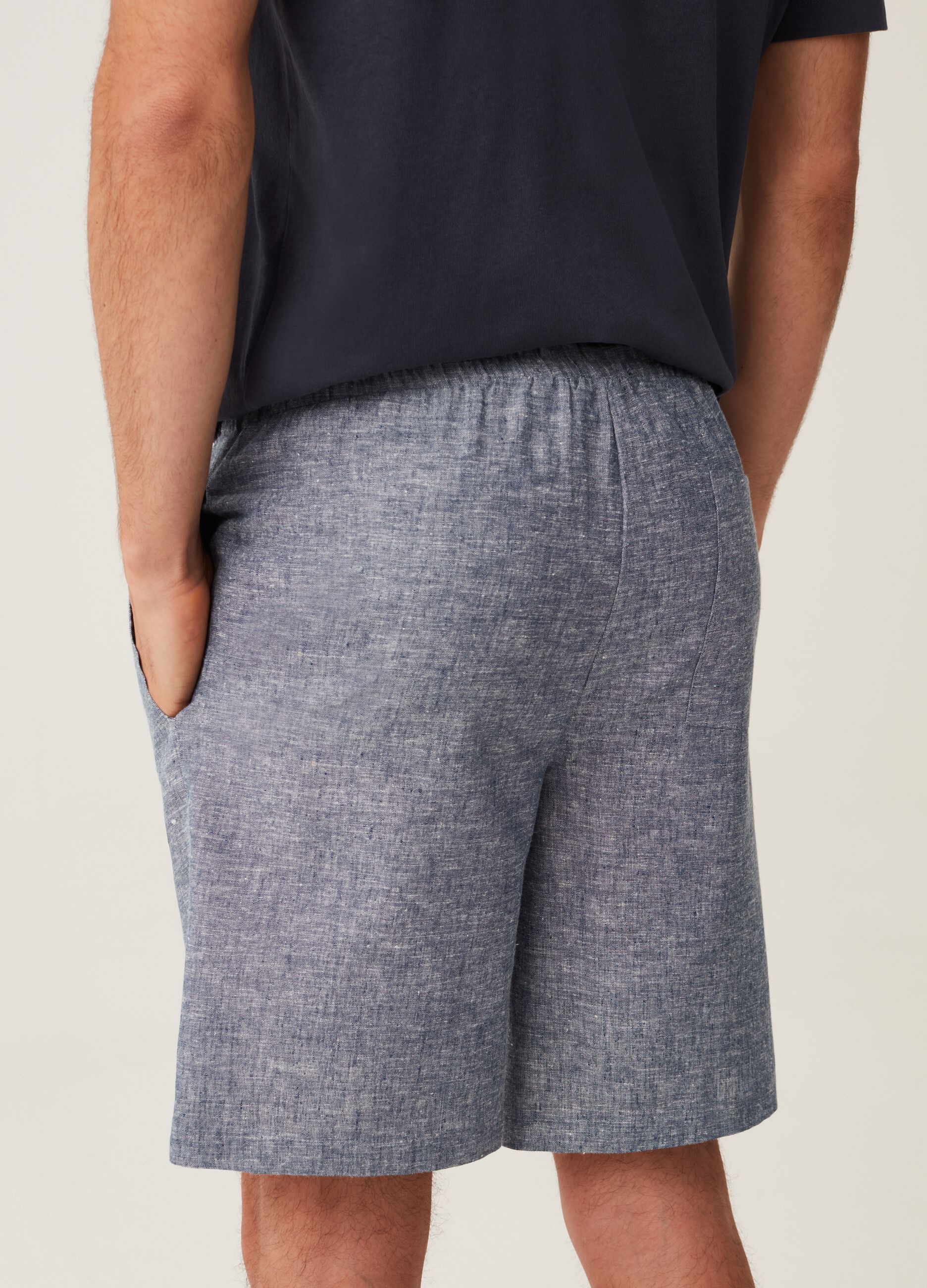 Pantalone pigiama corto in lino e cotone_2