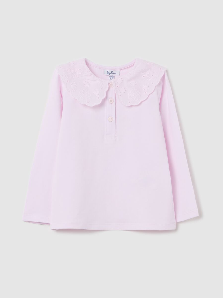 Polo shirt with broderie anglaise collar_0