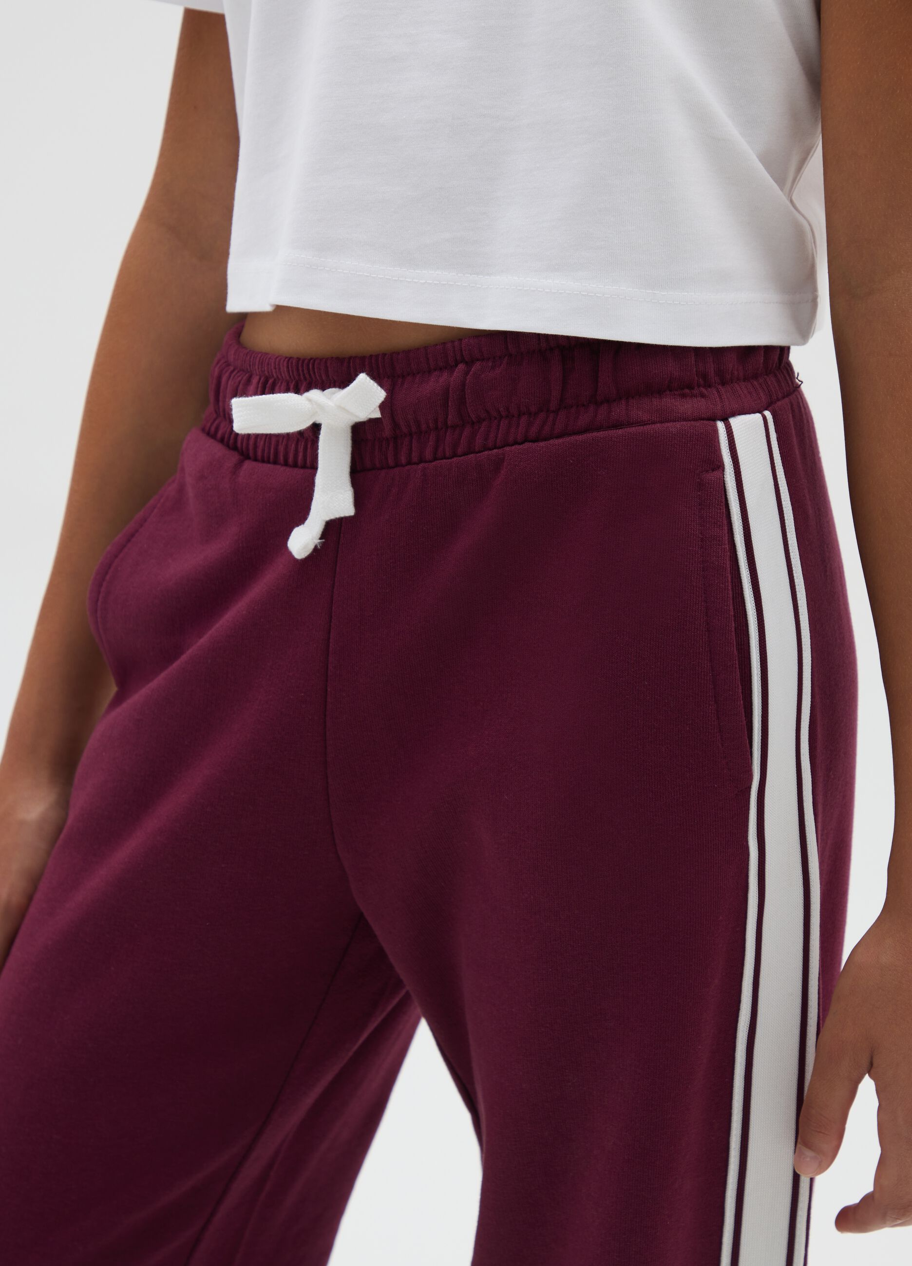 Girls' pure cotton red wide-leg striped trousers