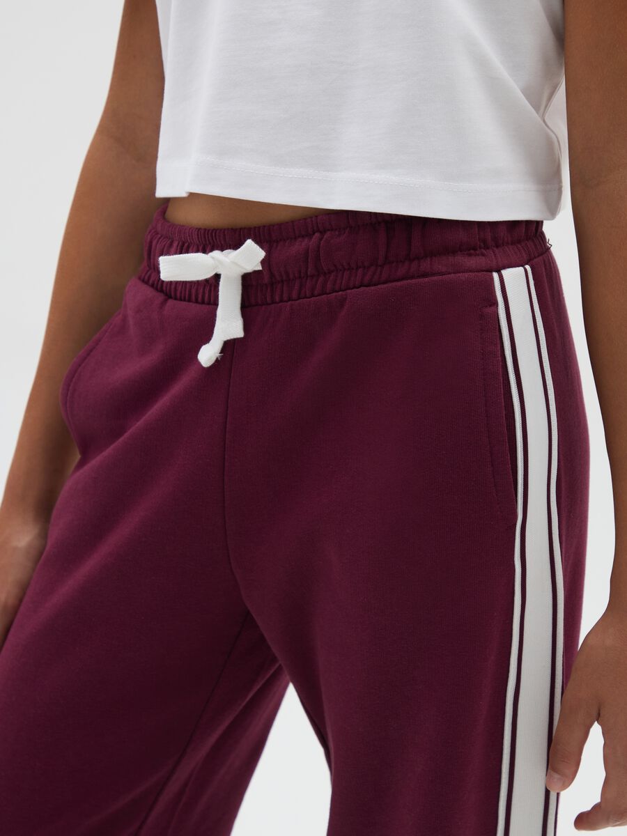 Girls' pure cotton red wide-leg striped trousers_3
