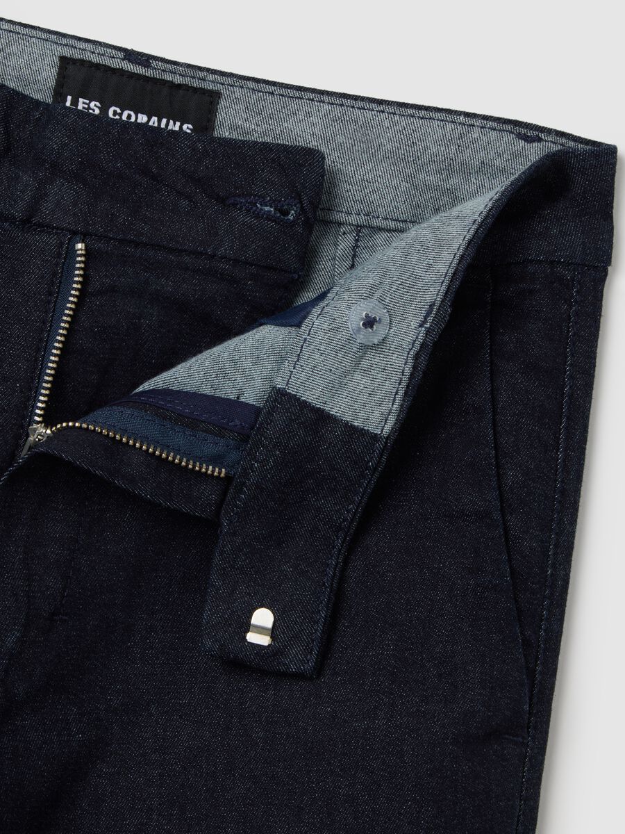 Jeans stretch denim blu in cotone con gamba dritta_1