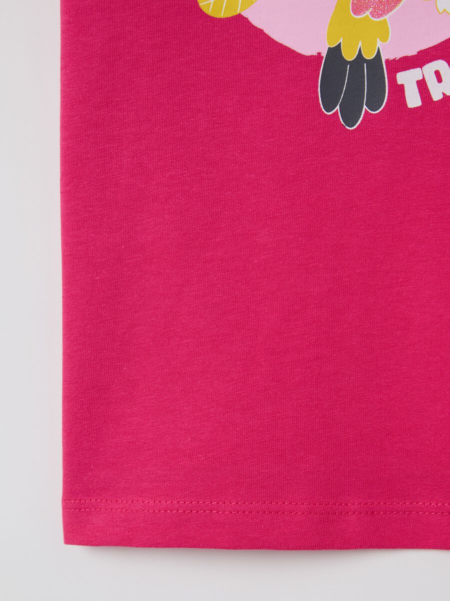 Pink cotton T-shirt with toucan print and glitter_3
