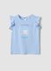 Sky-blue organic cotton tank top for baby girls with print and frills_0
