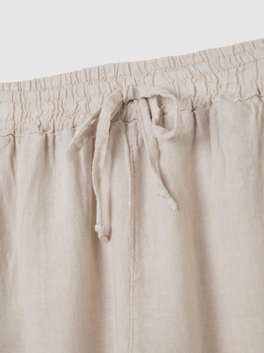 Women's beige pure linen trousers with regular fit_1