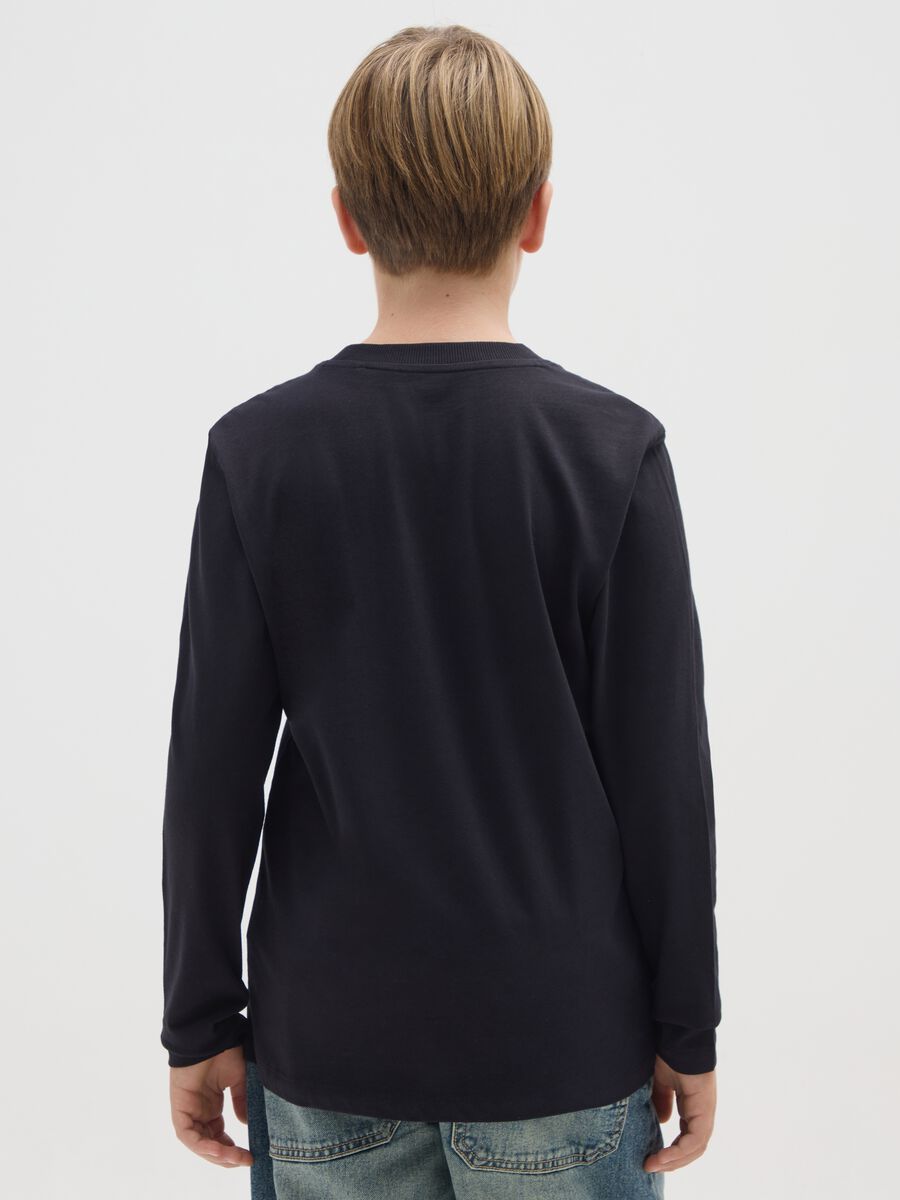 T-shirt a maniche lunghe da ragazzo in puro cotone nero _1