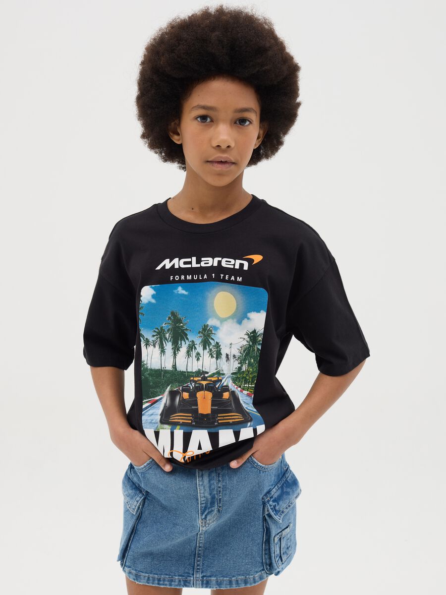Black cotton T-shirt with McLaren Miami Florida print_0