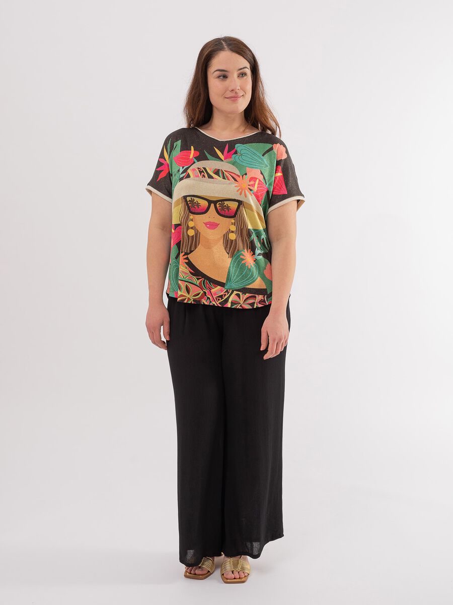 T-shirt in lurex con stampa volto femminile Curvy_0