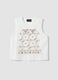 White cotton tank top with regular fit and embroidery_0