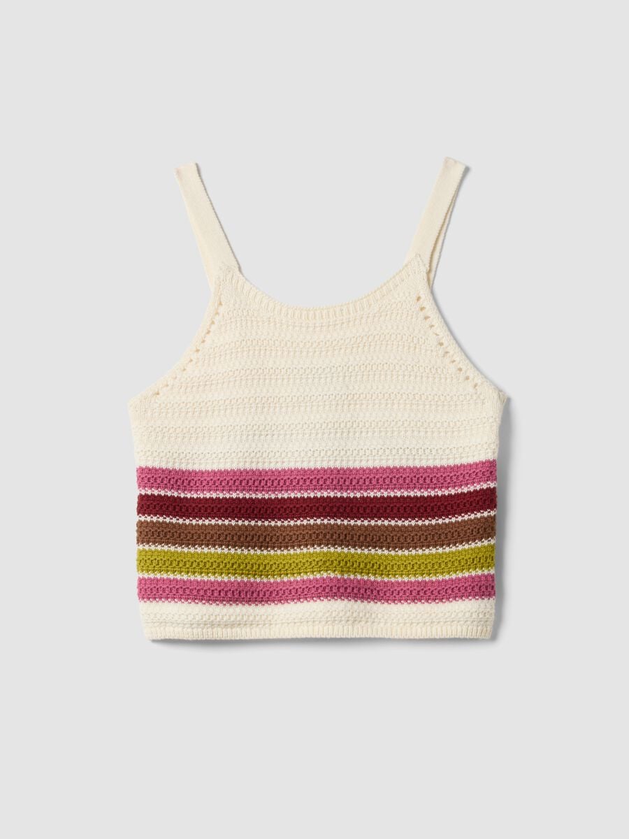 Fitted pure cotton multicolour striped knitted top_4