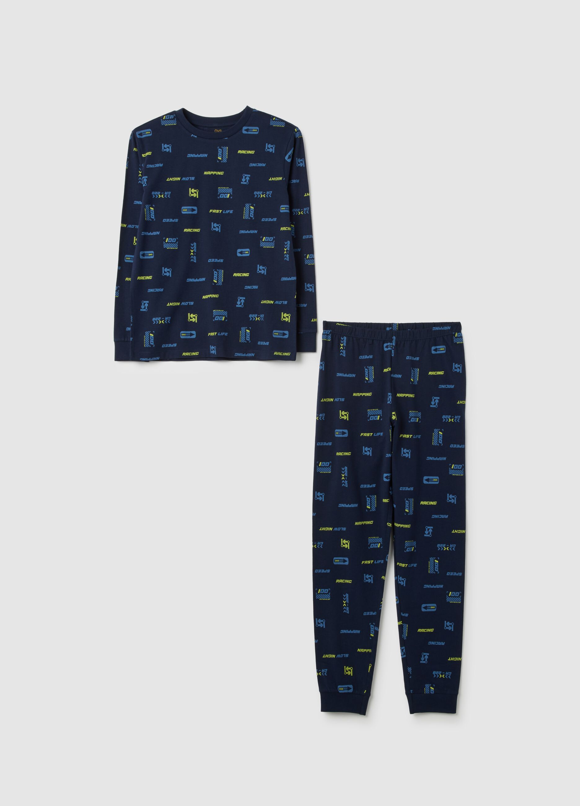 Boys' blue regular fit pure cotton pyjamas